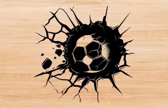 Soccer Ball Cracked Wall Silhouette Graphics for Crafters